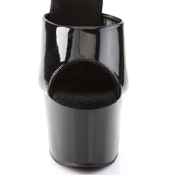 Black Patent Platform Mules: High Heel Open Toe Slides for Women - Picture 2 of 5